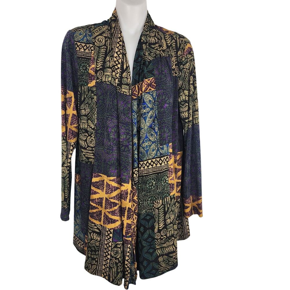 Susan Graver Petite Womens Printed Liquid Knit Cardigan Violet Olive SP A615687